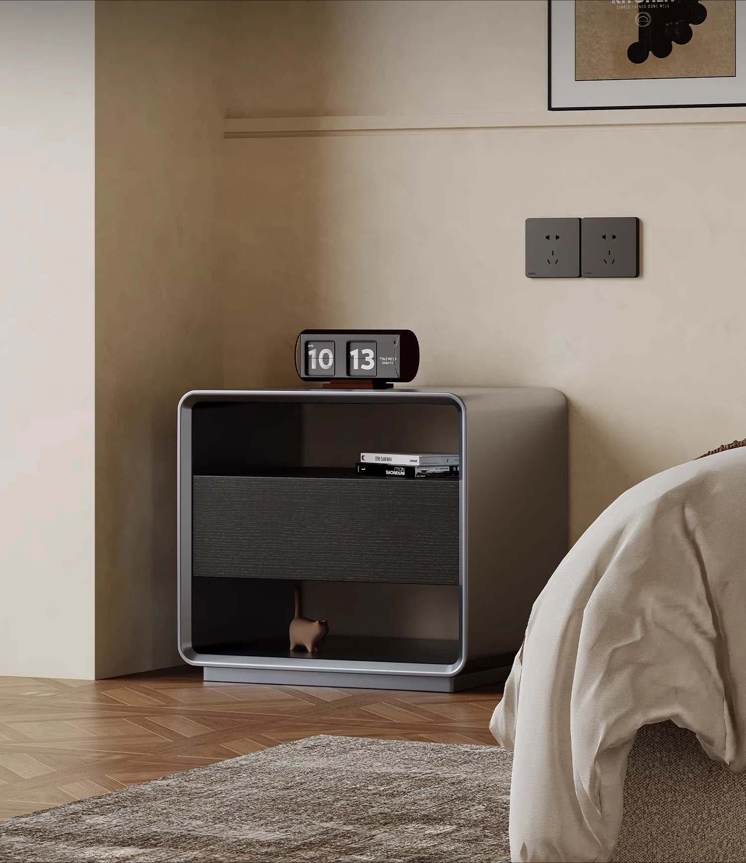 

Italian minimalist bedside table solid wood bedroom home storage storage cabinet drawer cabinet designer light luxury high sense