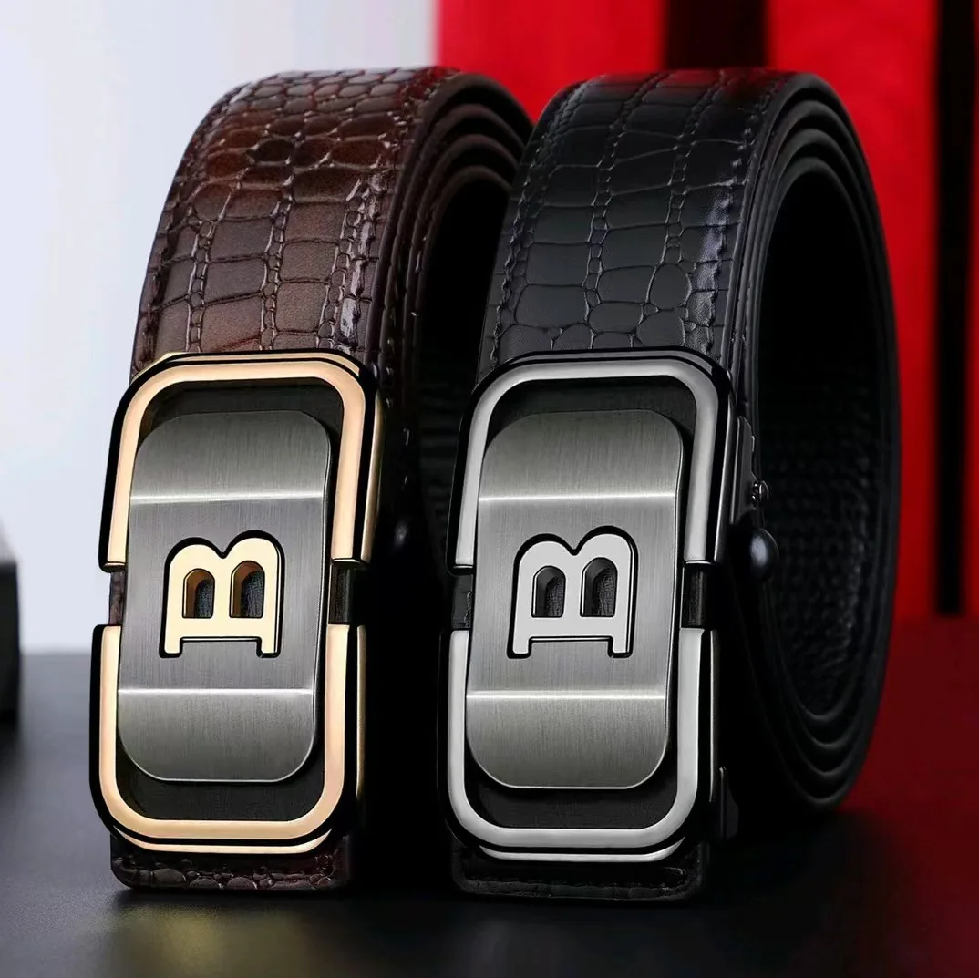حزام جلد التمساح للرجال - حزام خصر كاجوال بإبزيم تلقائي للأعمال للشباب المحترفين ومتوسطي العمر