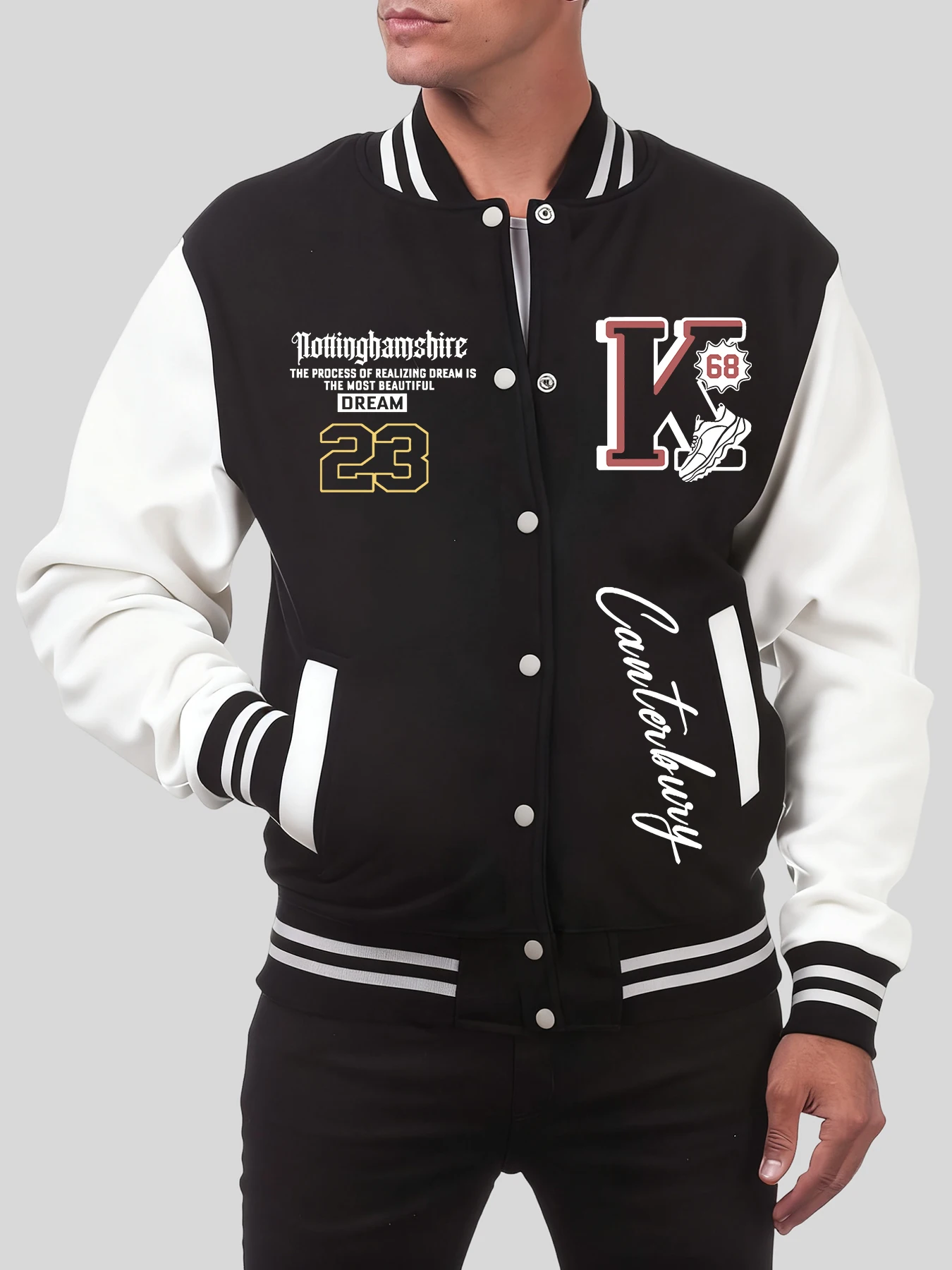 

Dream 23 Letter K Printed Baseball Uniform Men Fleece Oversized Streetwear Soft American Clothing Autumn Casual Male Jackets