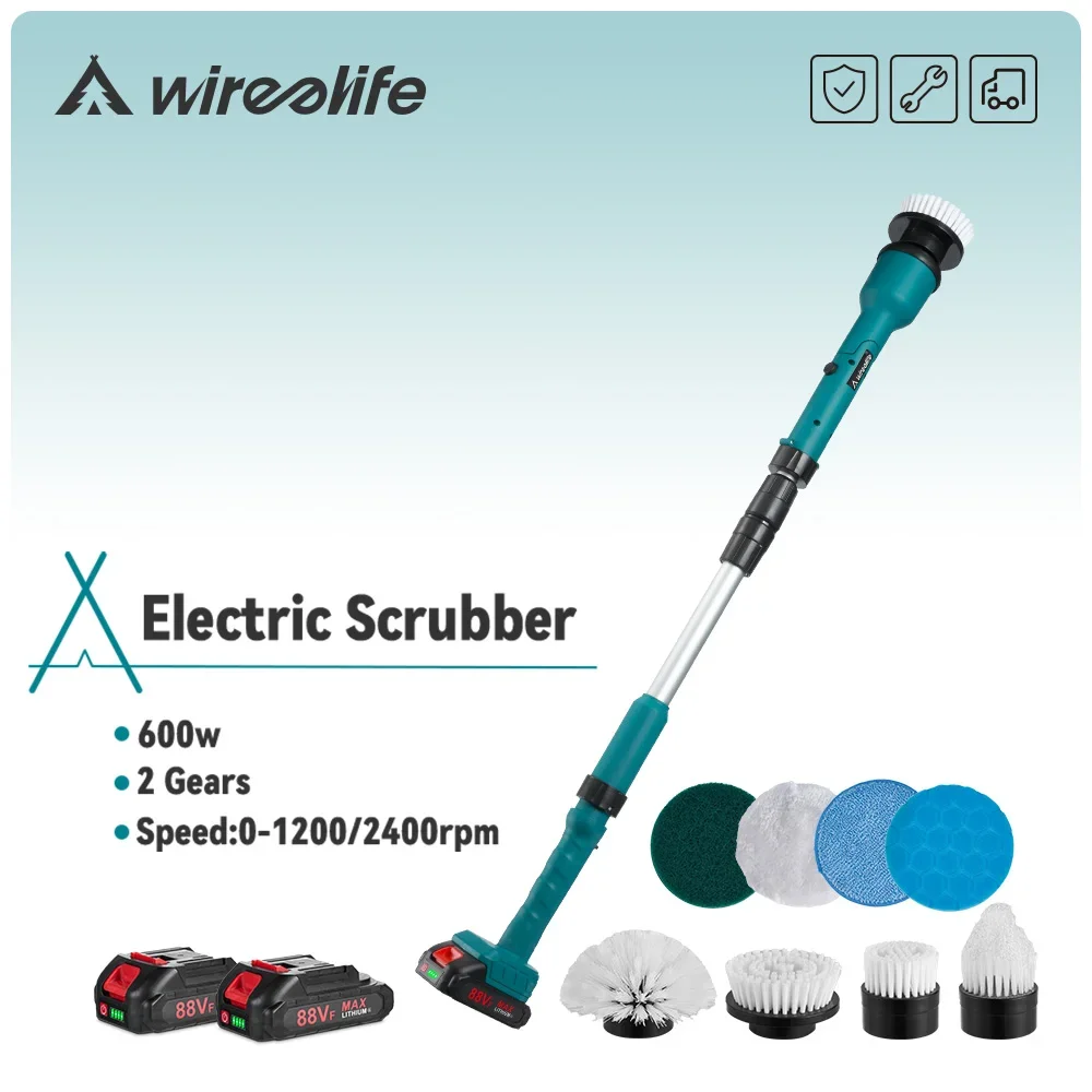 Escova de limpeza elétrica sem fio, Spin Scrubber elétrico, alça de extensão, ferramenta para Makita bateria 18V, 2400RPM, 8in 1