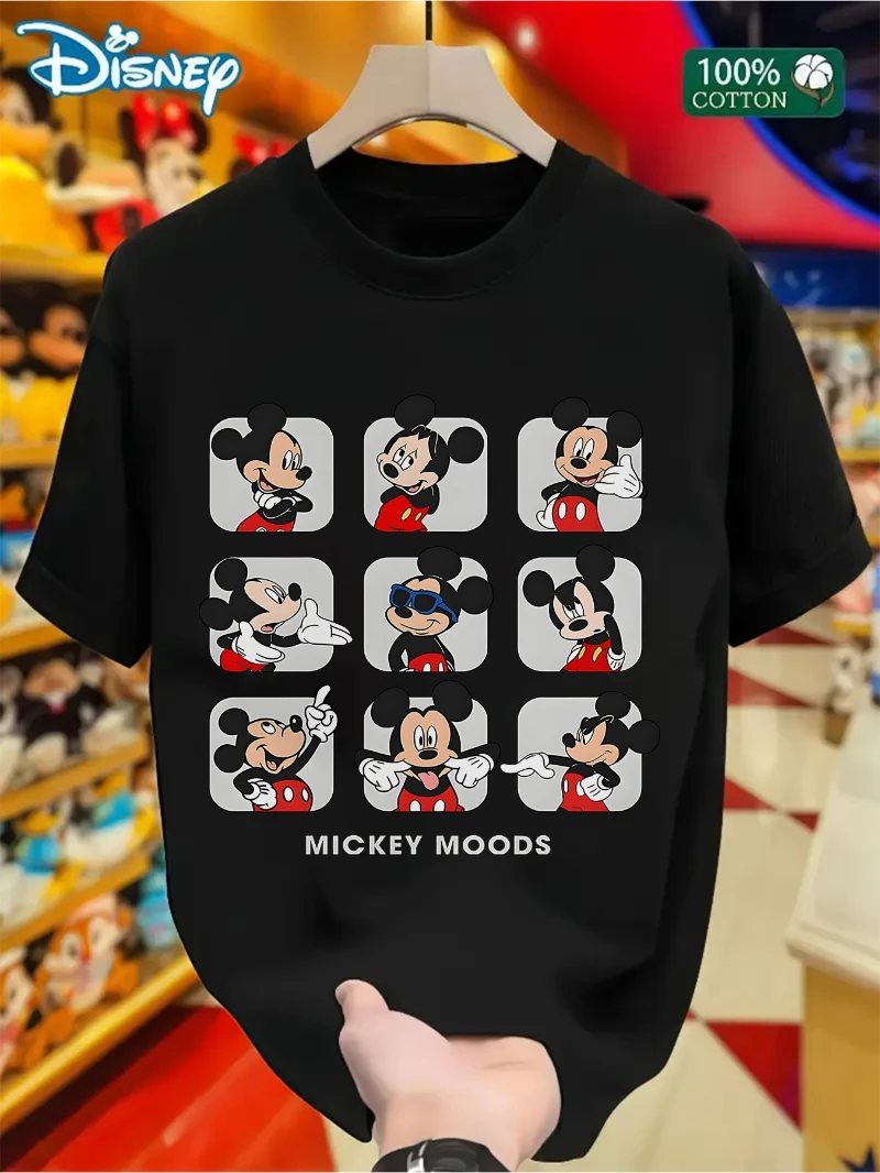 

Disney Mickey's Multi Emotional Street Fashion Style Women's T-shirt Round Neck Men's T-shirt