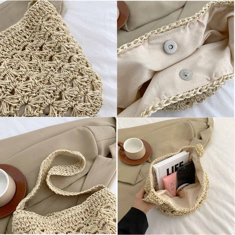 2023 letnich kobiet słomiany koszyk na duże zakupy dla kobiet nowa torebka typu Bucket podróżują torby plażowe torebki na ramię z krótkimi torby z