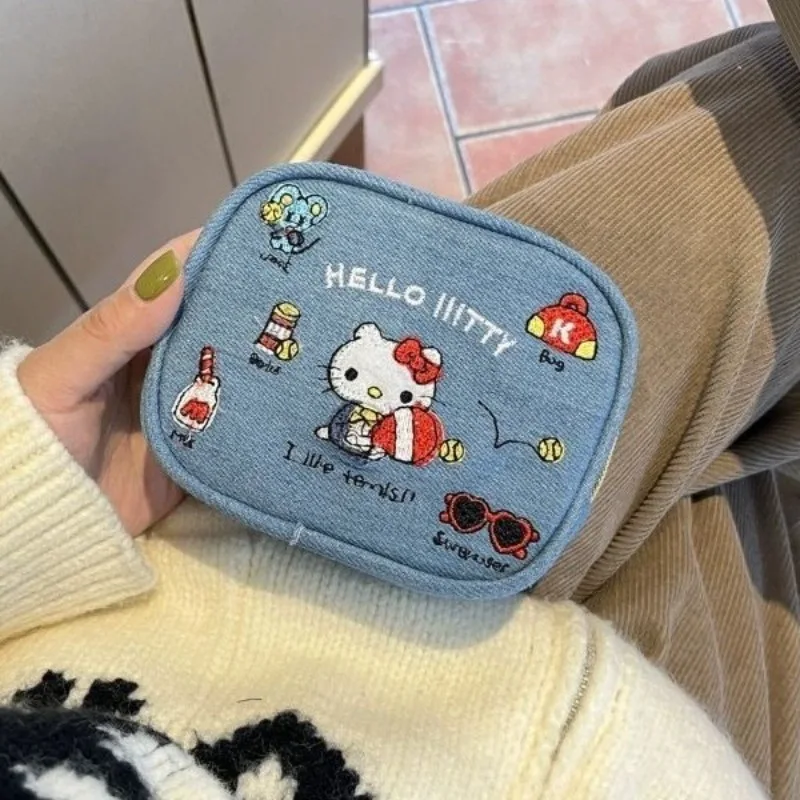 

Sanrio New Denim Embroidery Hello Kitty Portable Storage Bag Cartoon Versatile Large Capacity Travel Bag Girl Birthday Gift