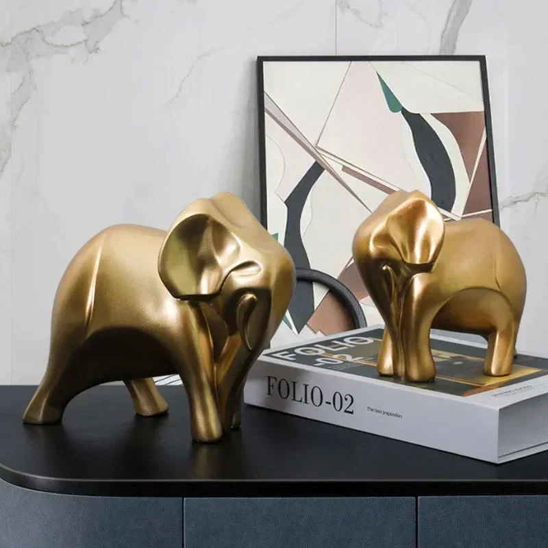 

Resin European Luxury Golden Elephant Figurines for Interior Abstract Art Animal Couple Statues Inteiror Decorations