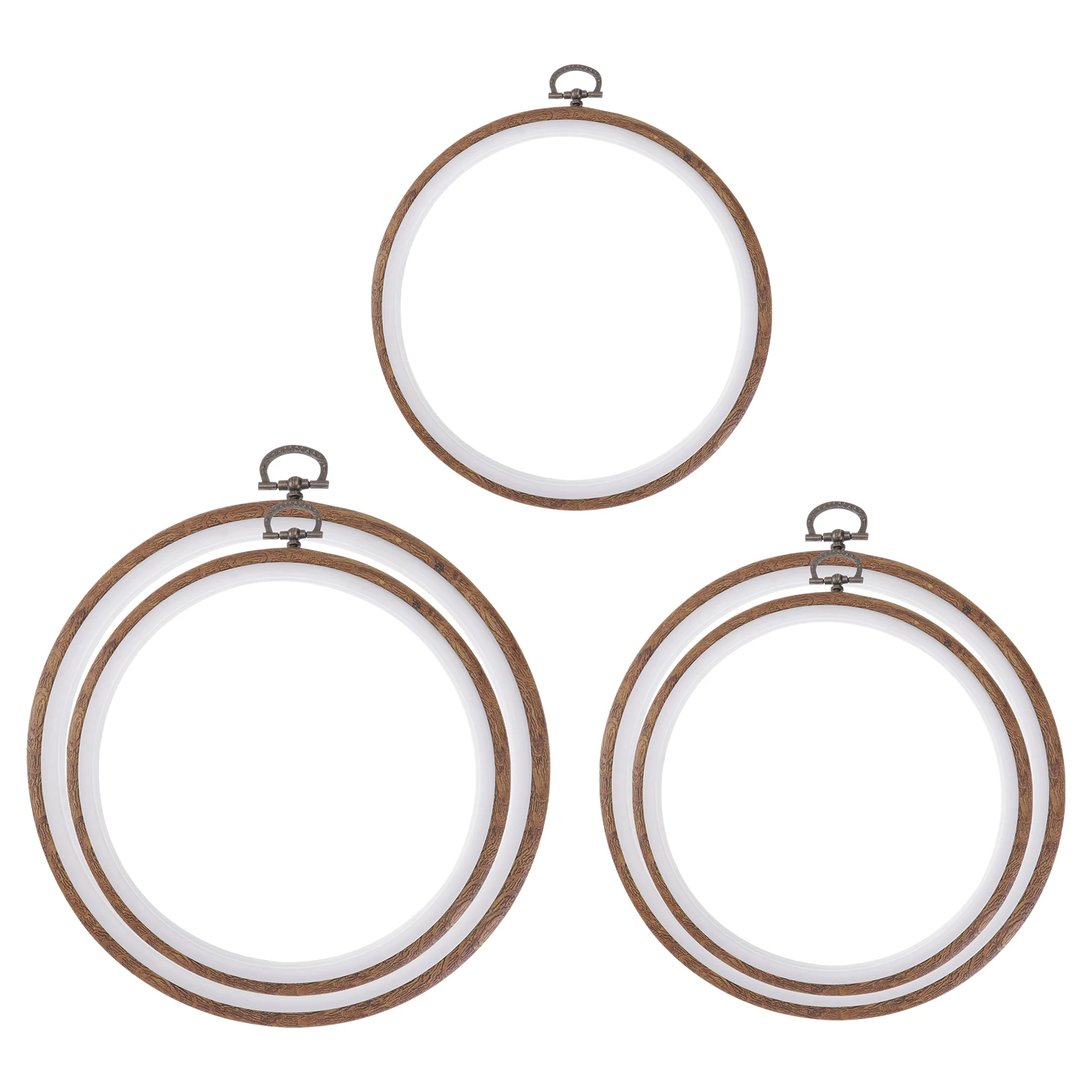

5pcs Embroidery Hoops Round Plastic Circles Retro Wood Grain Tools Cross Stitch Frames Display Racks