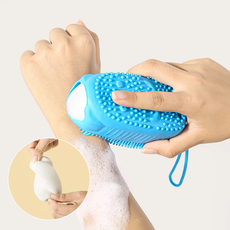 Double Sided Exfoliating Scrub Sponge Bubble Bath Brush Massager Skin Cleaner Cleaning Pad Silicone Bathroom Accessories