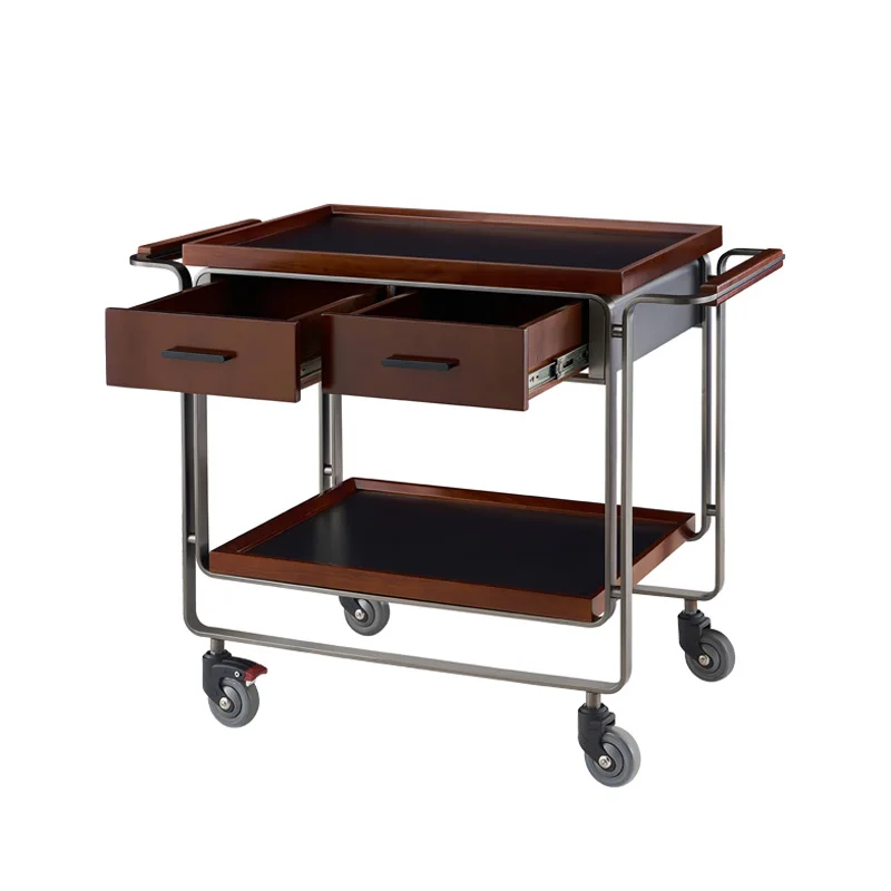 Commercial Wood Utility Dining Cart for Bar Restaurant Hotel Room Service Tea Food Liquor Wine Trolley with Caster