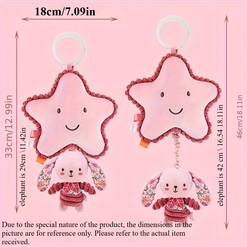 Baby Stroller Toy Animal Musical Sensory Bunny with Crinkle Clackers Music Pull String Hanging Toy for Car Seat Crib Newborn
