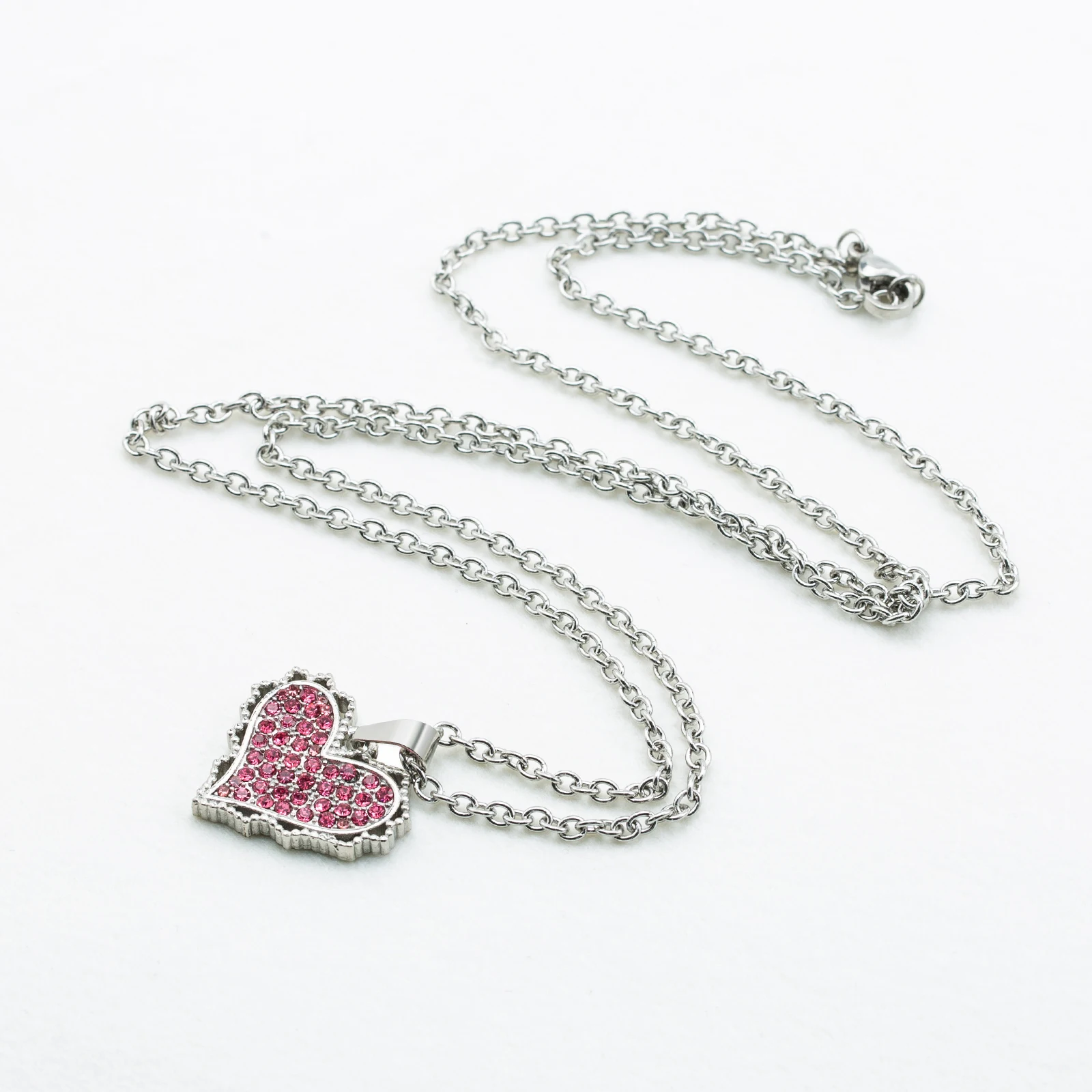 Punk Trend Sweet Cool Sweater Chain Necklaces Stainless Steel Pink Zircon Love Pendant For Birthday Present