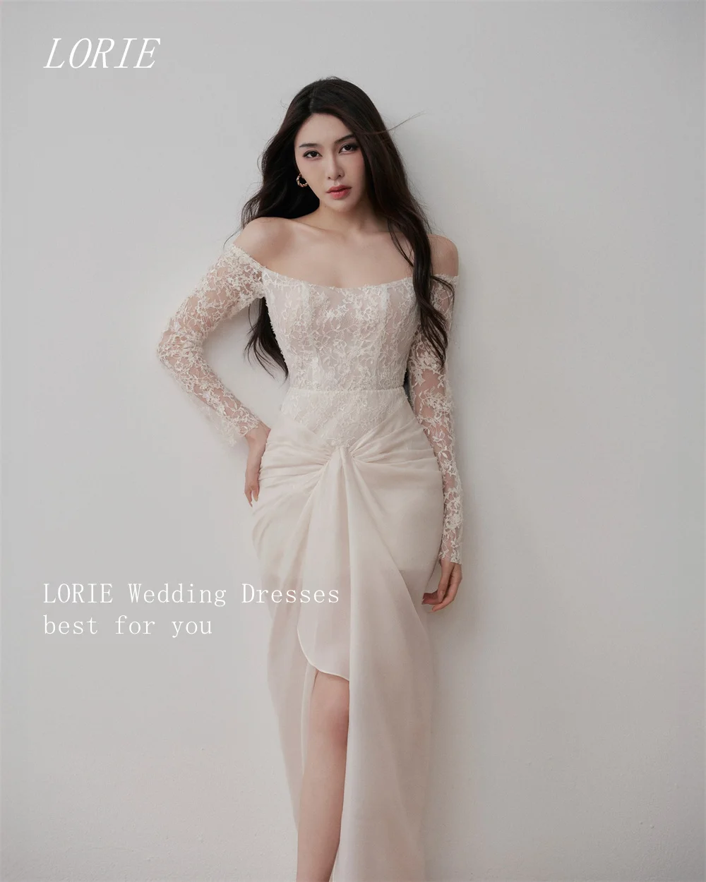 LORIE Luxury Full Sleeve Mermaid Wedding Dress Illusion Boat Neck Bridal Dresses Appliques Lace Wedding Gown Customized 2026