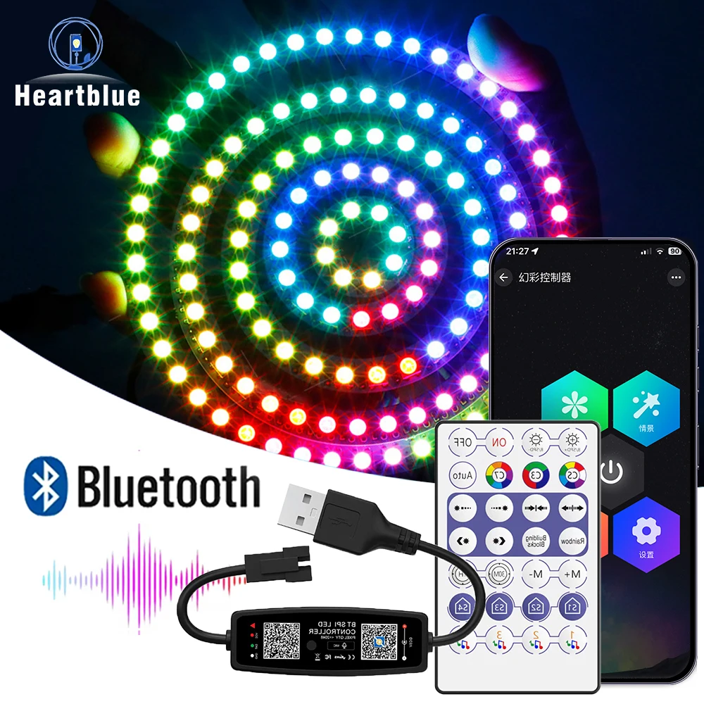 DC5V USB powered RGB magic color light ring WS2812B 5050 LED beads with built-in individually addressable IC 8/16/24/35/45 LEDs