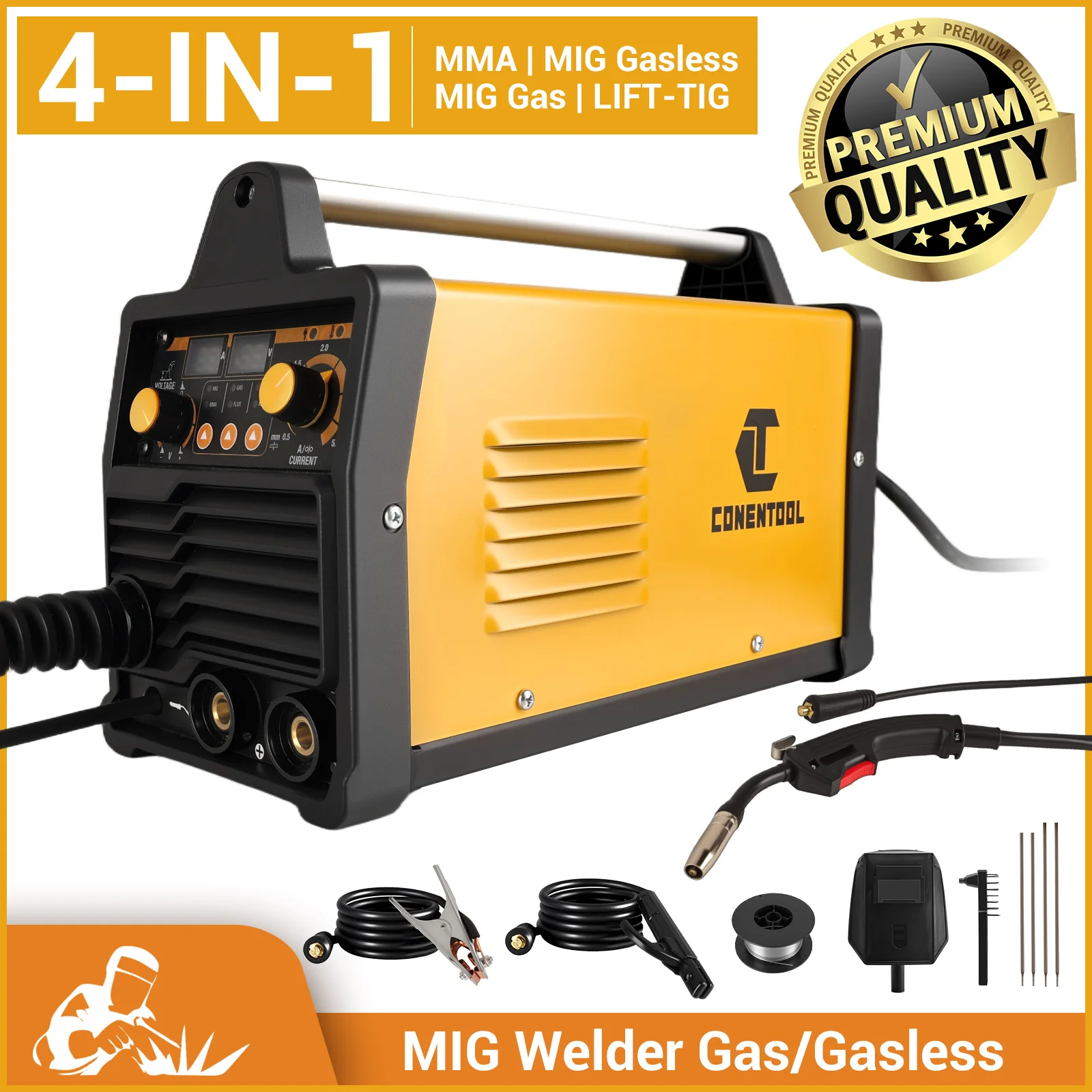 CONENTOOL Mini ARC Welder 4 IN 1 Welding Machine 200A 220V IGBT Inverter MMA MIG TIG Gas/Gasless Welder