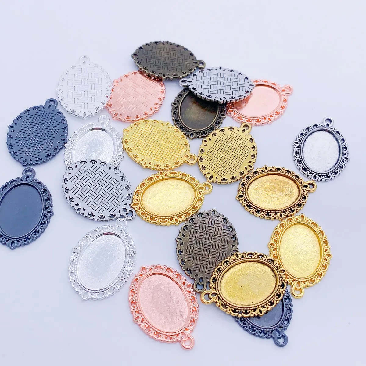 Onebeading Fit 13x18mm Oval Cabochons Pattern Glass Charm Base Blank Setting Bezel For DIY Making accessories Gift 20pcs K06366