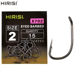 Hirisi 15pcs PTFE Coated High Carbon Steel Barbed Fish Hook With Eye Carp Fishing Accessories X702