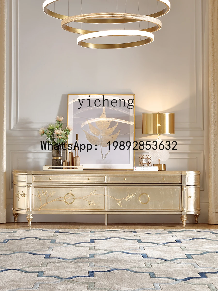 French light luxury solid wood painted silver foil TV cabinet European court retro storage locker