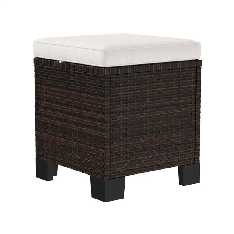 2-Pc Wicker Outdoor Ottomans - Stylish Garden Footrests for Patio, Deck, and Backyard Use