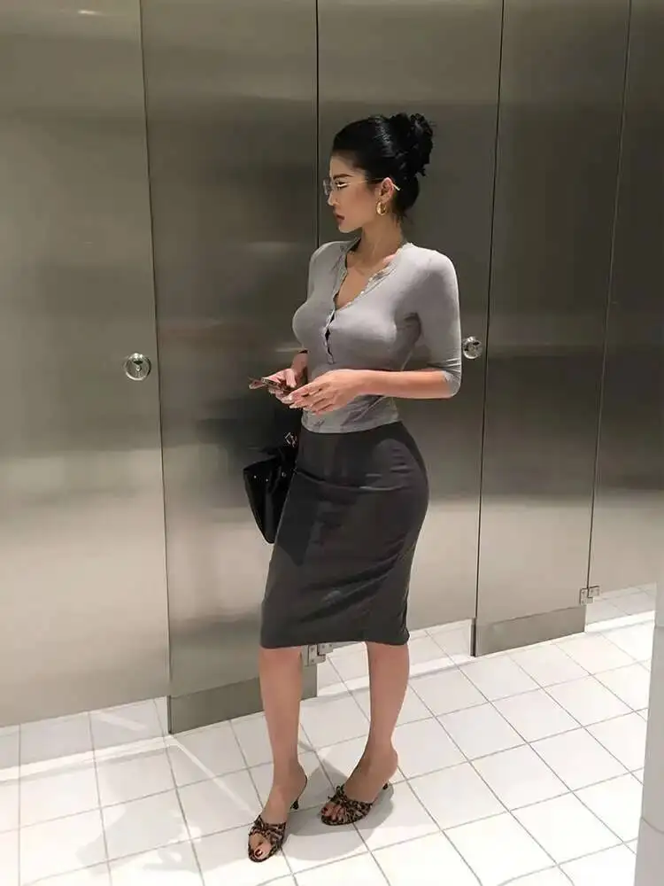 نصف الصدر سليم التخسيس منتصف الأكمام تي شيرت للنساء التي شيرت ربيع جديد موضة غير رسمية المرأة تيز 2025 بلايز جديدة N4W2 #3