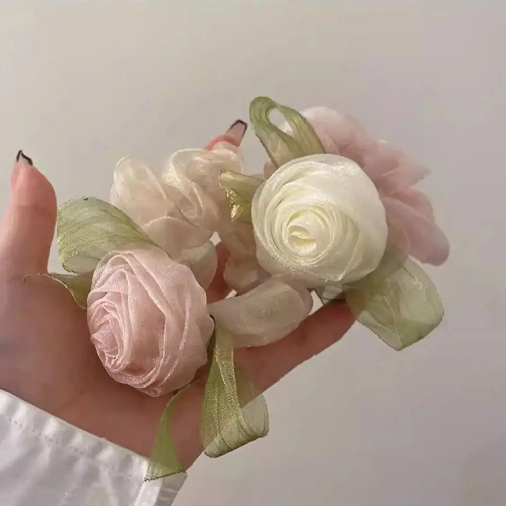 Gift Hair Accessories Simple Hair Ties Mesh Rose Flower Hair Scrunchies Hair Ring Ponytail Holder Korean Style Hair Rope