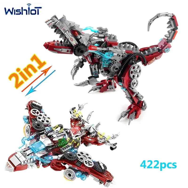 Blocs de construction mécaniques 2 en 1, modèle de dinosaure/avion de combat, 422 pièces créatives à assembler, briques éducatives MOC, jouets, cadeaux pour garçons