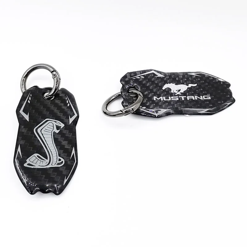 Carbon Fiber Keyring Keychain GT350 GT500 Pony Horse Super Snake Cobra Shelby Emblem Badge Car Key Accessories