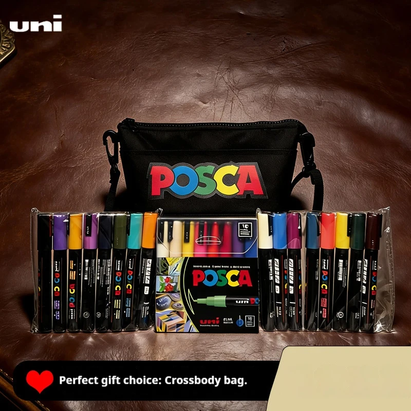 

New Uni POSCA Color Marker in Storage Organizer Water-Based Art Paint Pen Set POP Poster Graffiti Advertising Crafting Manga DIY