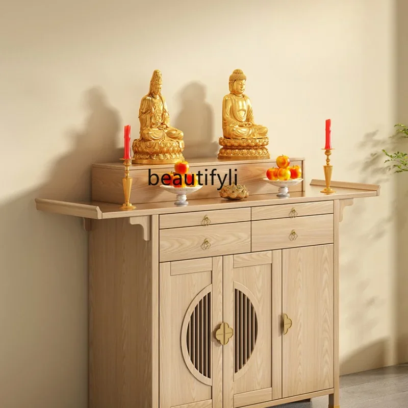 Solid Wood Altar Modern Simple and Light Luxury Buddha Shrine Household Incense Desk Altar Household Desktop Buddha Table