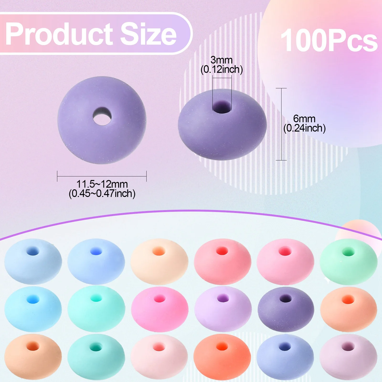 PandaHall 100 Stück Silikon-Abacus-Perlen in Zufallsfarben, 12 mm, Linsenförmige Rondell-Abstandshalterperlen für Armbänder, Halsketten und DIY-Bastelarbeiten – Detail 2