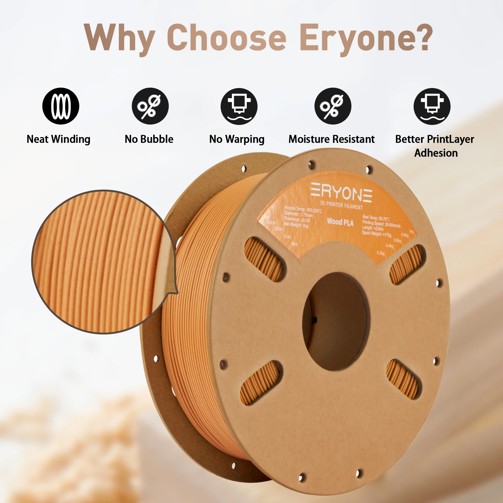 ERYONE 1kg/3KG/10KG Filament PLA do drukarek 3D, Filament PLA 1.75mm +/- 0.03mm, Filament PLA 1KG na szpuli kartonowej (2.2LBS) — zdjęcie produktu 5