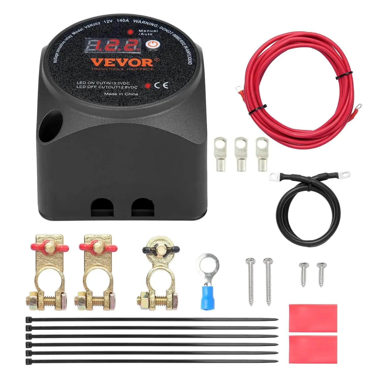 Dual Battery Isolator Kit, 12V 140Amp, Manual and Auto Modes VSR Voltage Sensitive Relay with LCD Screen, Smart Battery Isolator