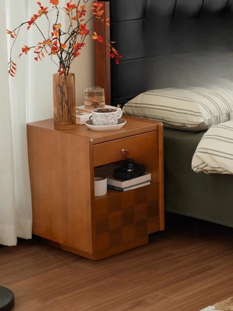 CL Retro Bedside Table Bedroom Storage Cabinet Bedside Home Small Ultra-Narrow Storage Cabinet Solid Wood