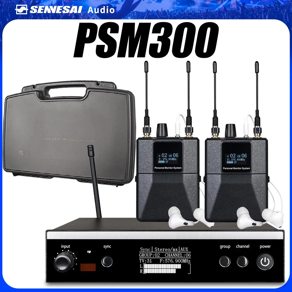 SENNESAI PSM300 Stereo Wireless UHF In-Ear Monitoring System For Bands 500MHz 100mW 24-Bit Digital DSP Processor Audio，suitcase