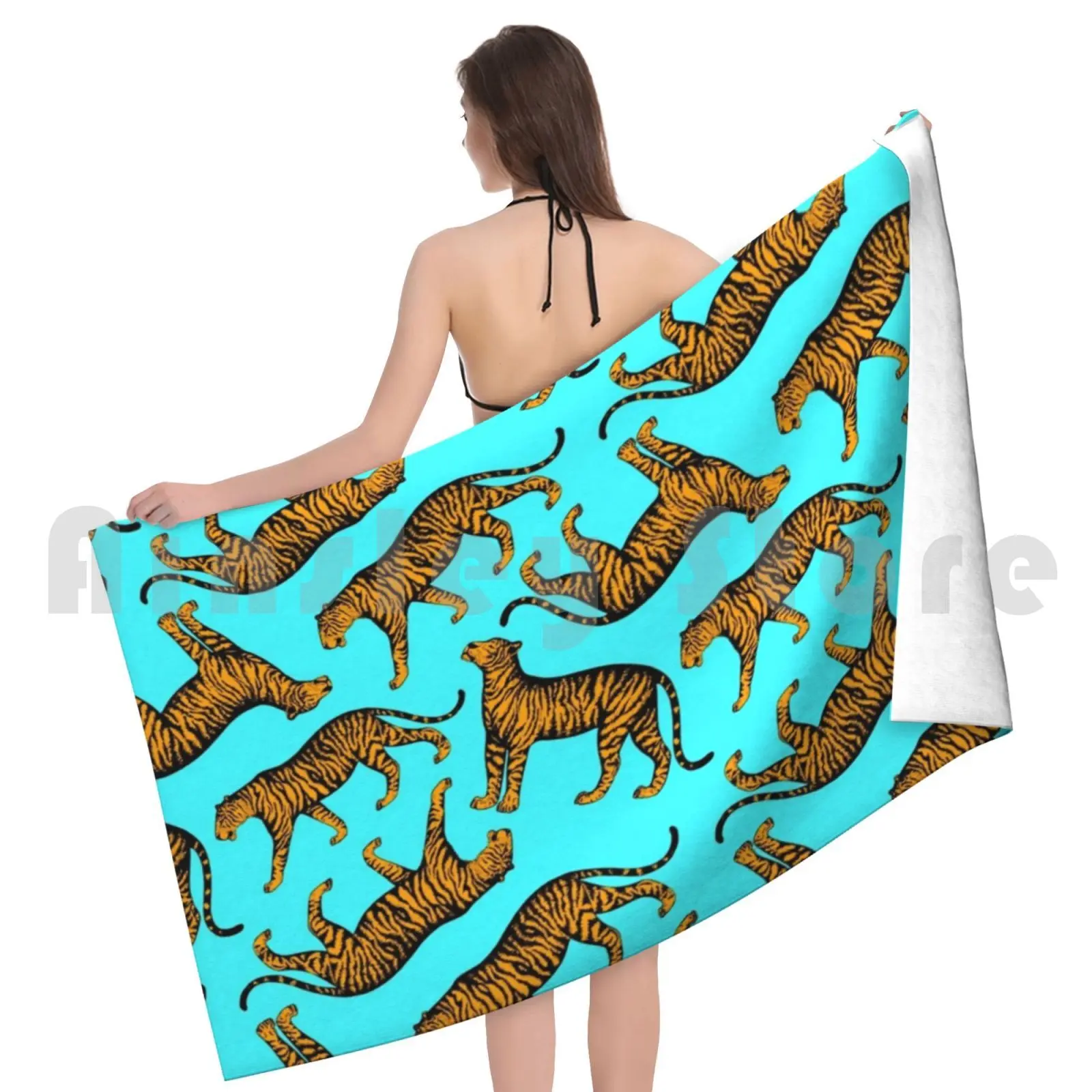 النمور (الأزرق والقطيفة) منشفة مخصصة منشفة استحمام النمر النمور النمر النمر النمر النمر النمر النمر النمر القطط #5