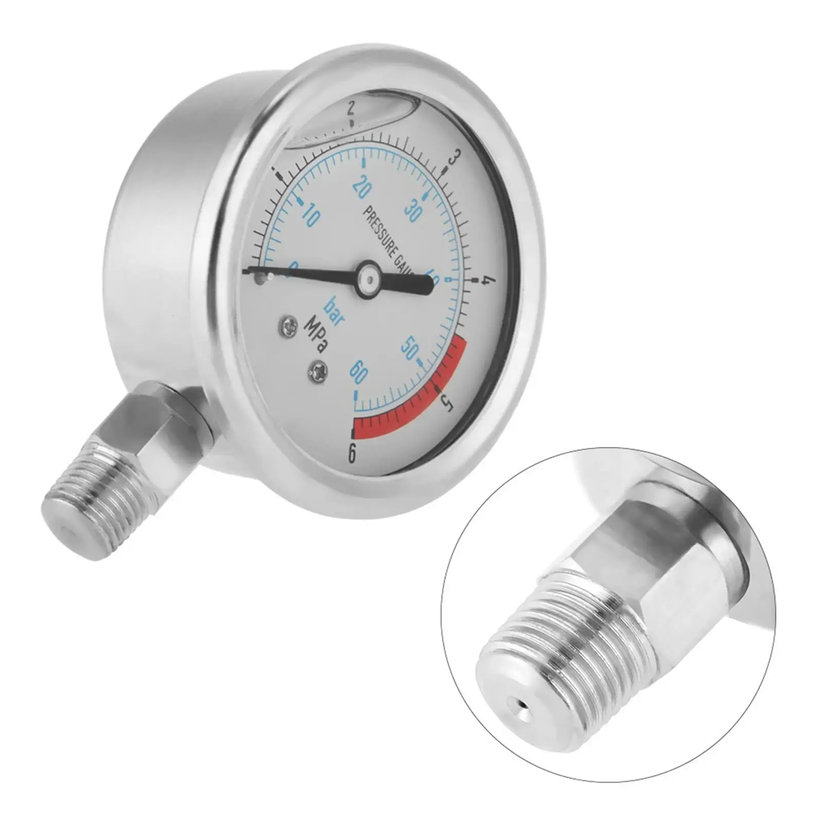1/4 NPT أداة قياس المياه الهيدروليكية مقياس الضغط 60 مللي متر مقياس الضغط الطلب 0-60Bar 0-6MPa