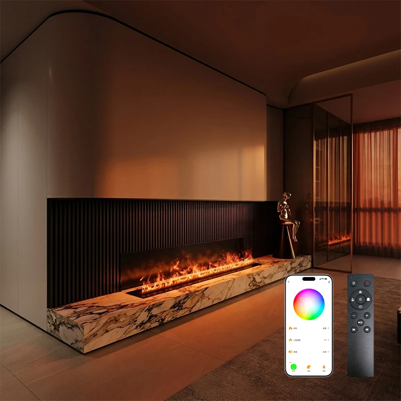 3D Water Vapor Fireplace Insert With Remote APP Control Adjustable 64 Colors Flame Atomizing Electric Fireplace Decor