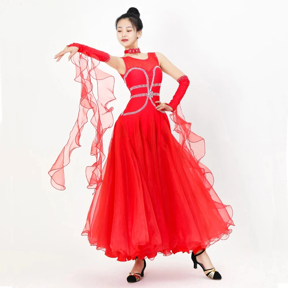 2025 Ballroom Dans Jurk Vrouwen Modern Kostuum Meisjes Match Wals Outfit Volwassen Luxe Avondpak Kinderkleding Volume Contes