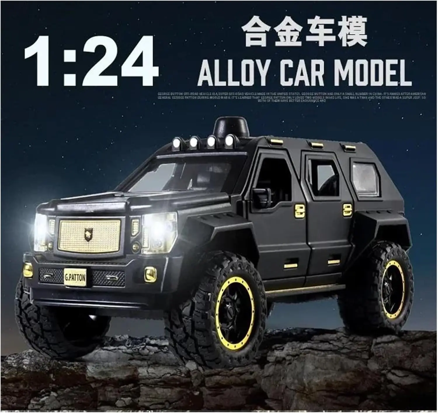 1:24 for Car with Acousto-Optic Model Alloy Car Model Pull Back Children's Toy Collectibles Vehicles Kit(Black)