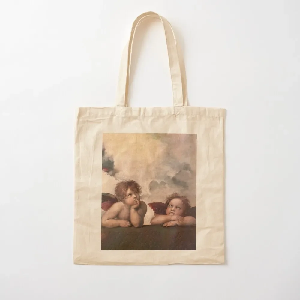 

Raphael Cherubs, Sistine Chapel, Bored Angels, Baroque Cupid Fine Art Painting,The Sistine Madonna, Renaissance, Gift, Tote Bag