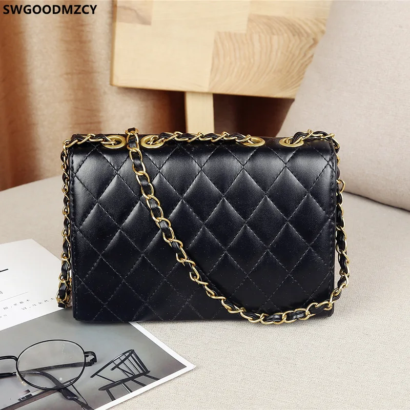 Leather Black Bag for Women 2024 Designer Crossbody Bags Luxury Brand Shoulder Bag Women Chains Fashion Taschen Women תיקים לנשי