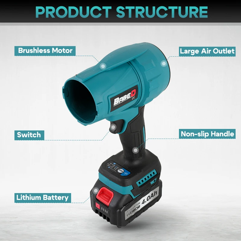 4000W Brushless Electric Turbo Blower Jet Fan 400M/S 800000RPM Handheld Leaf Blower Dust Blowing Tool for Makita 18V Battery Pin - Image 3