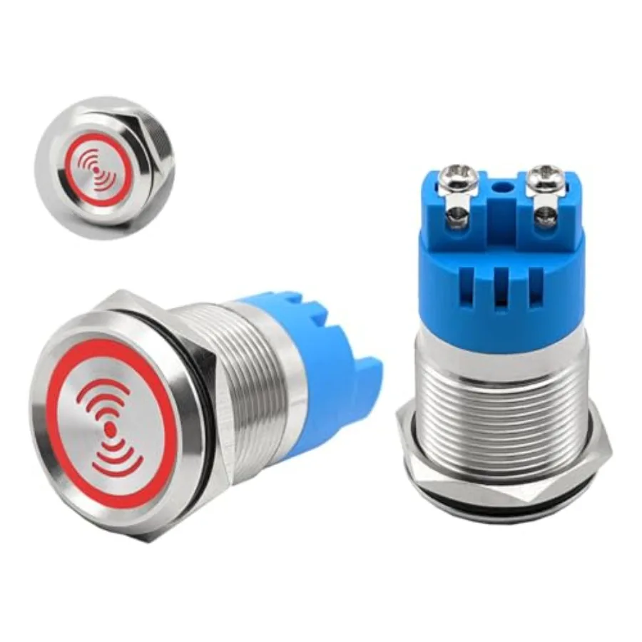 2PCS DC12V 19mm Electronic Metal Buzzer Alarm Sounder Waterproof IP67 Intermittent 110dB Active Piezo Beep Alarm with Red Flash