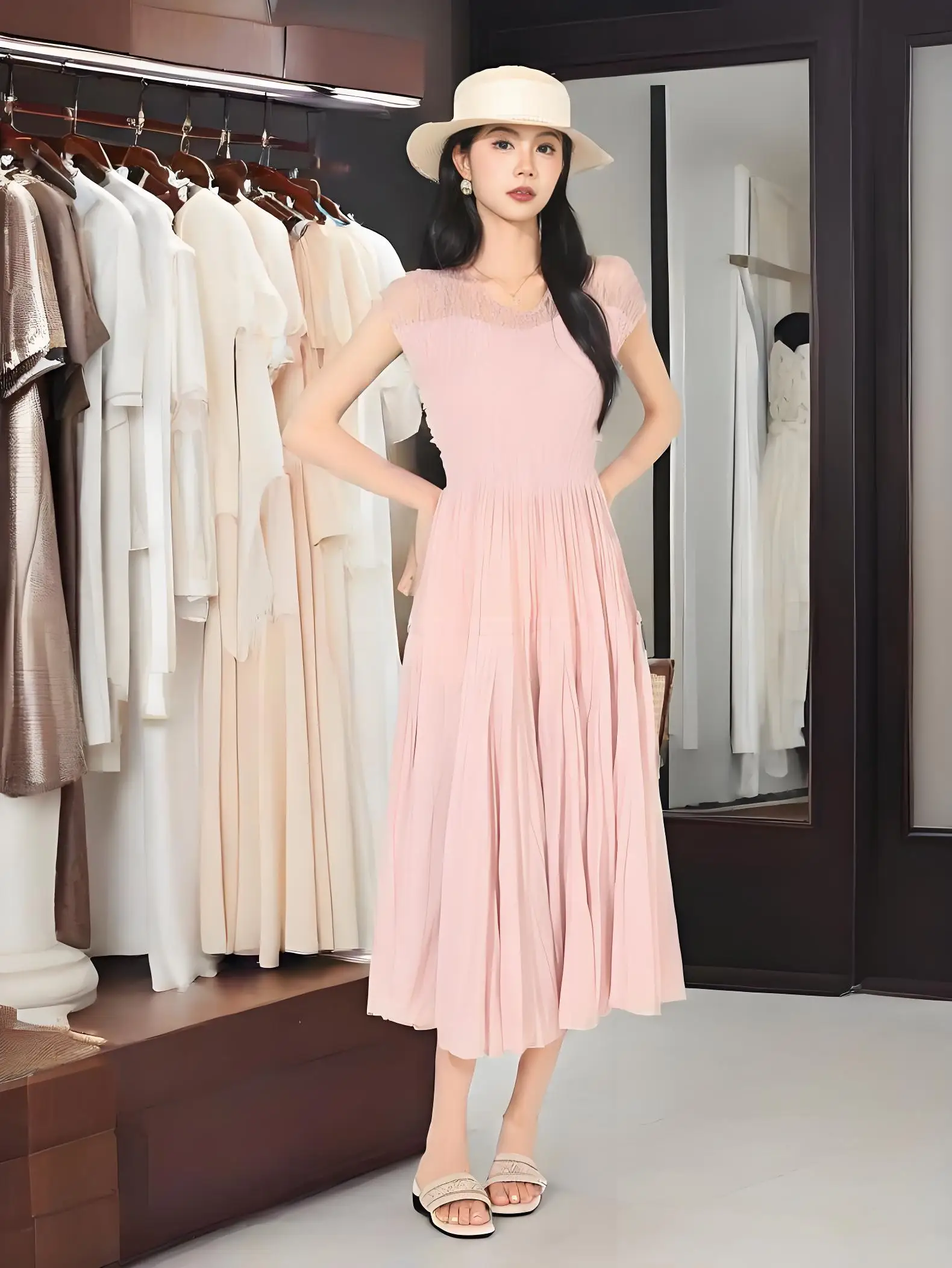 

Miyake Spring Summer 2025 New Dress Solid Color Pleated French Comfortable and Thin Large Size Women's Sleeveless Pleated Skirt