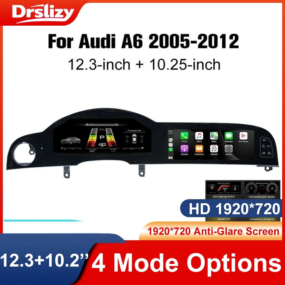For Audi A6 A6L C6 4F 2005 - 2012 Dual screen Digital speed  Carplay Auto GPS WIFI Dash Cluster Virtual Cockpit Android Stereo