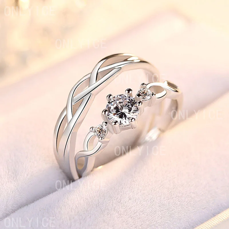 

925 Sterling Silver Zircon Flower Knot Rings Wedding Engagement Band Fashion Declaration Bride Jewelry Luxury Gift