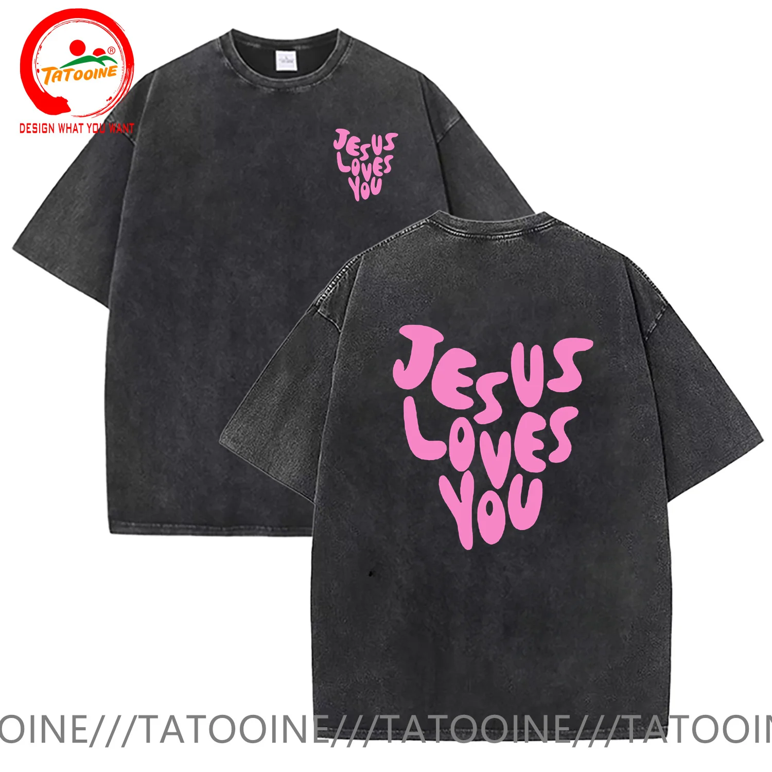 

Vintage Washed Cotton T Shirt Men Jesus Loves Me Letter Prints Female T-Shirt Fashion O-Neck Oversize Tops Casual Women Clothing