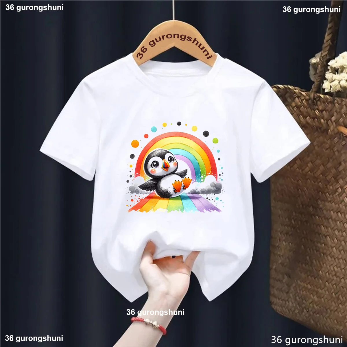 Funny Kids Clothes Rainbow Penguin Photo Shoot Animal Printed T Shirt Girls/Boys Harajuku Kawaii Children'S Clothing T-Shirt