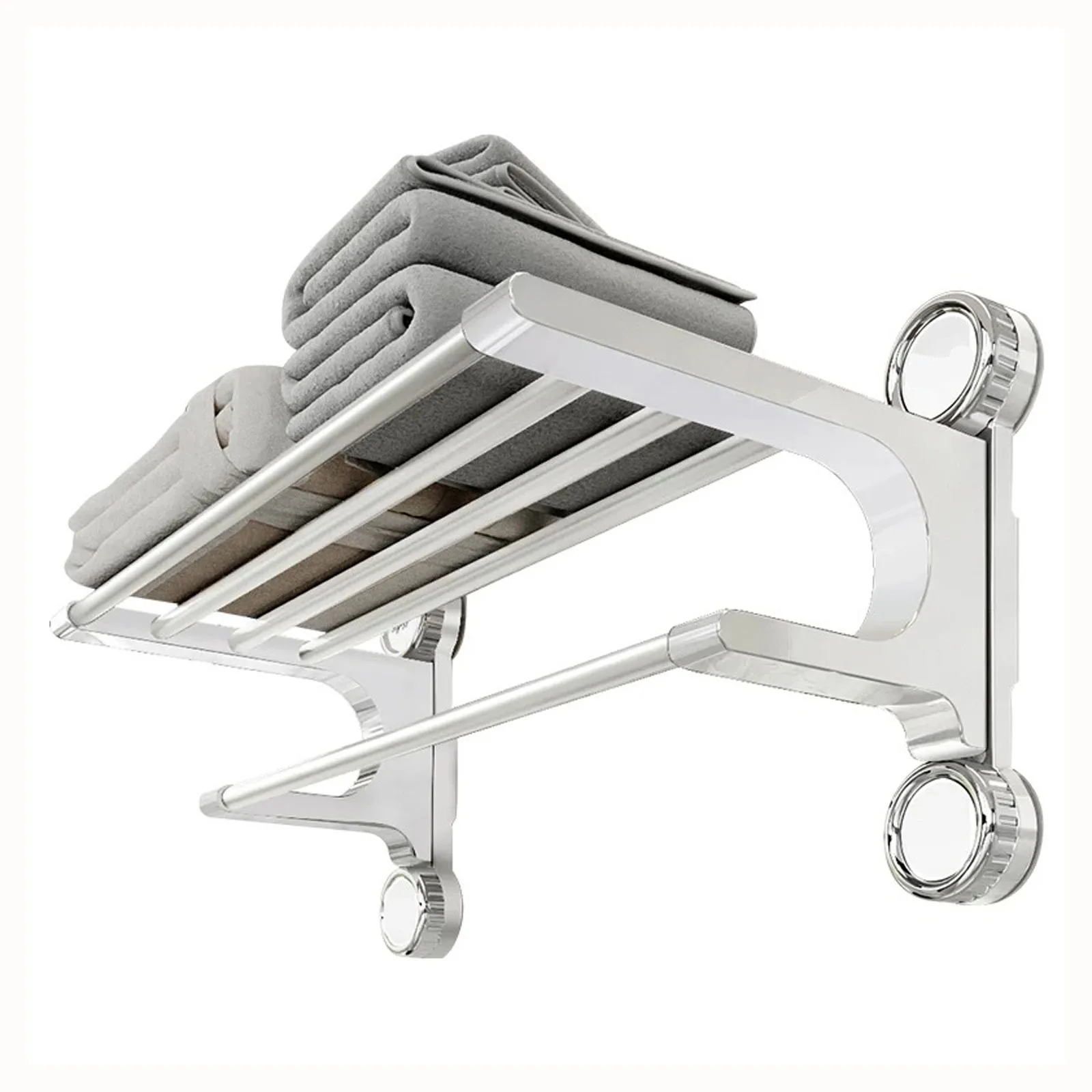 Stainless Steel Suction Cup Towel Rack No Hole Double Decker Bathroom Organizer Easy Adjust Removable Drying Shelf