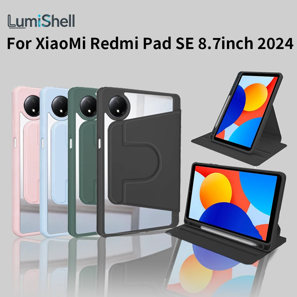 360 Rotation Case For Xiaomi Redmi Pad SE 8.7 Inch 2024, With Pencil Holder Cover, Auto Sleep/Wake Function Tablet Case