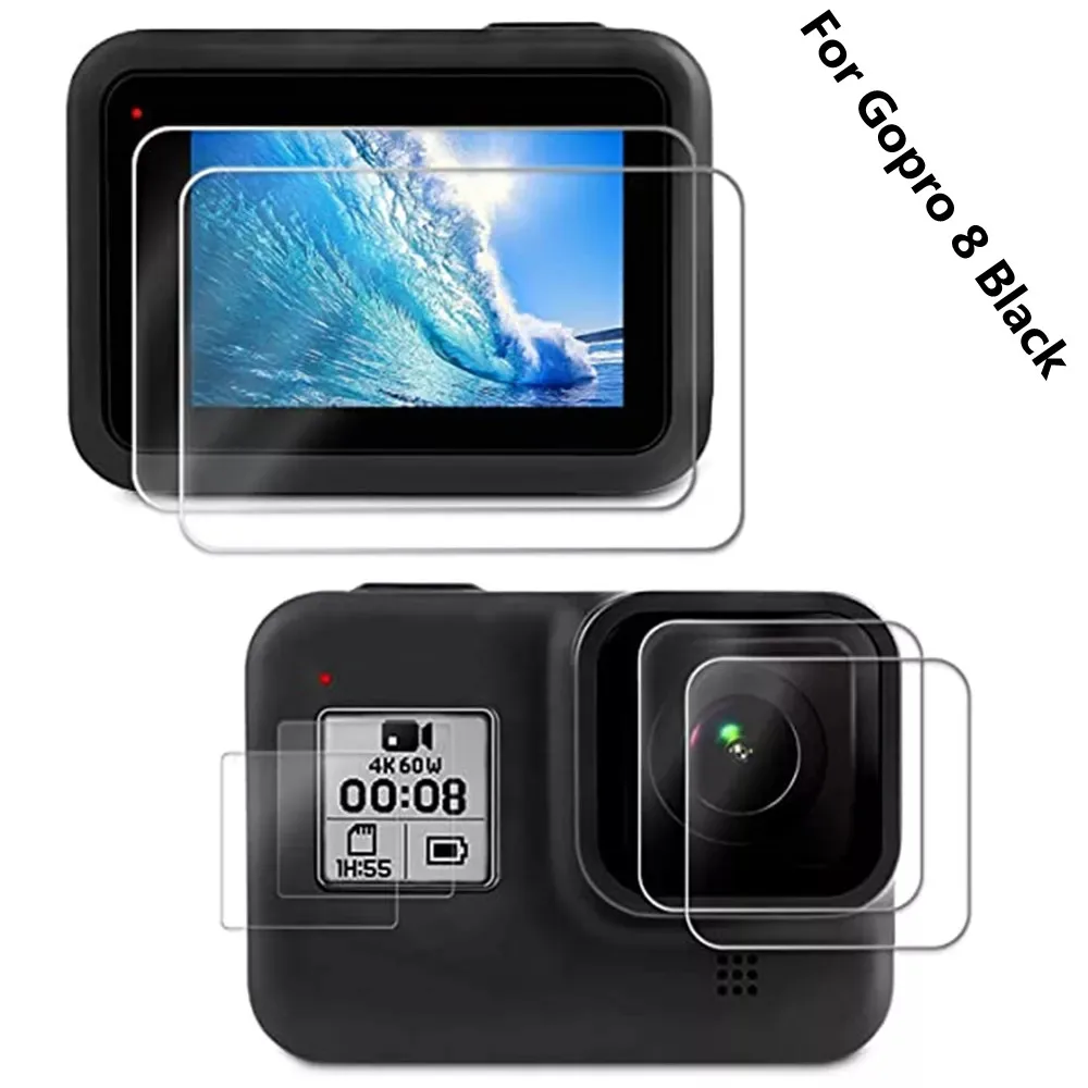 6 قطعة عدسة الكاميرا الزجاج المقسى فيلم HD واقي للشاشة الغبار طبقة رقيقة واقية لكاميرات الفيديو الرياضية والعمل GoPro 8
