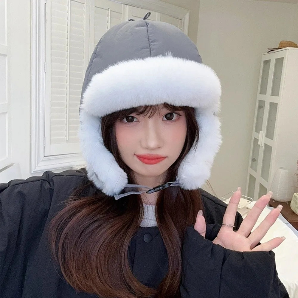 

Retro Thickened Ear Protective Hat Windproof Plush Cycling Lei Feng Hat Korean Style No Eaves Women Hat Student