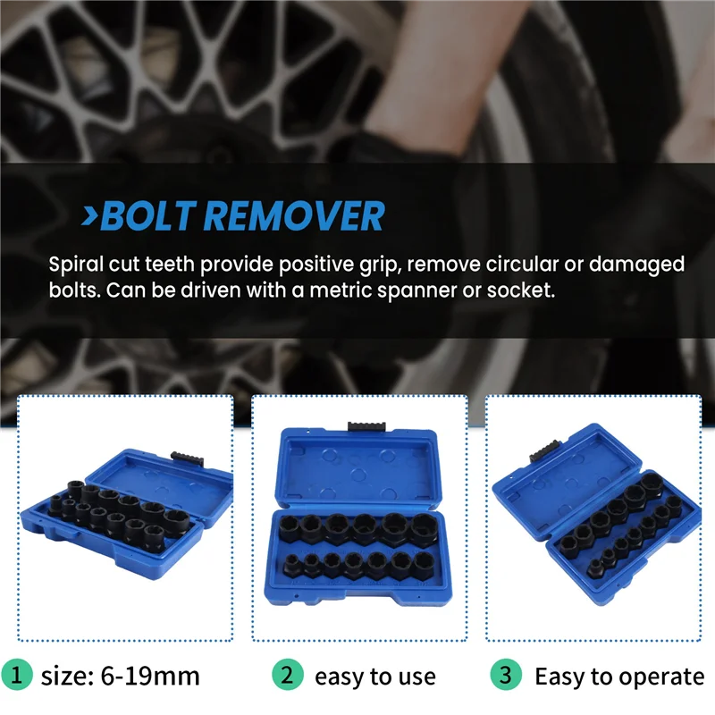 -A02R 13-Piece Impact Bolt Nut Remover Set Nut Extractor Bolt Remover Hand Tool Kit For Damaged Rusted Fastener Removal